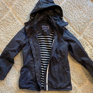 Saint James Navy Hooded Rain Jacket with Striped Liner